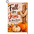 Fall for Jesus He Never Leaves Garden Flag 12x18 Pumpkins Cross Yard Decor