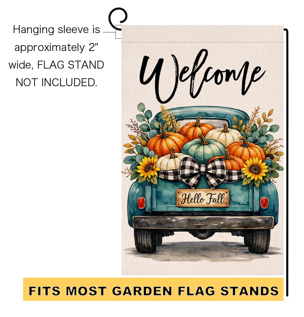 Fall Welcome Blue Truck Garden Flag 12x18 Pumpkins Hello Fall Yard Decor