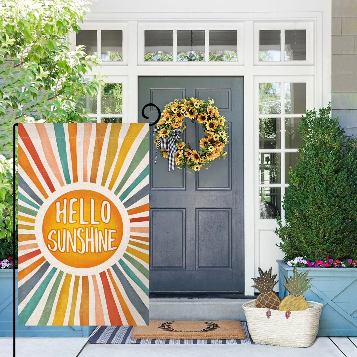 Hello Sunshine Summer Garden Flag 12x18 Vertical Double Sided Colorful Farmhouse Holiday Outside Decorations Burlap Yard Flag