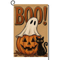 Fall Halloween Boo Ghost Garden Flag 12x18 Jack-o-Lantern Cat Yard Decor