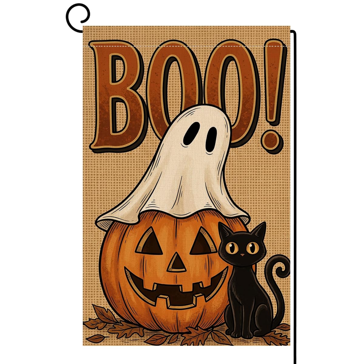Fall Halloween Boo Ghost Garden Flag 12x18 Jack-o-Lantern Cat Yard Decor