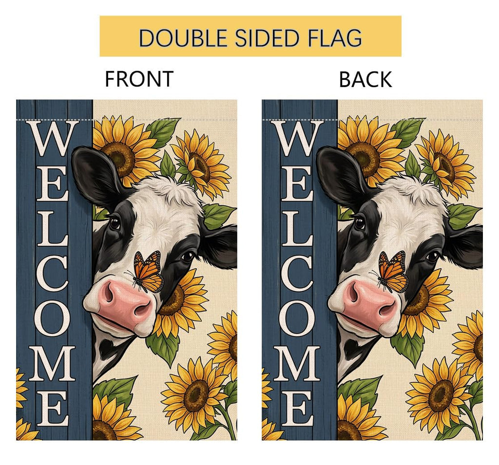 Summer Sunflower Cow Garden Flag 12x18 Vertical Double Sided Welcome Spring Farmhouse Holiday Outside Decorations Burlap Yard Flag