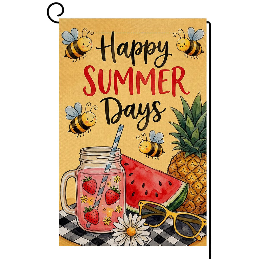 Happy Summer Days Garden Flag 12x18 Vertical Double Sided Summer Beach Watermelon Seasonal Holiday Outside Decorations Burlap Yard Flag