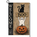 Halloween Welcome Boo Black Cat Garden Flag 12x18 Ghost Pumpkin Yard Decor