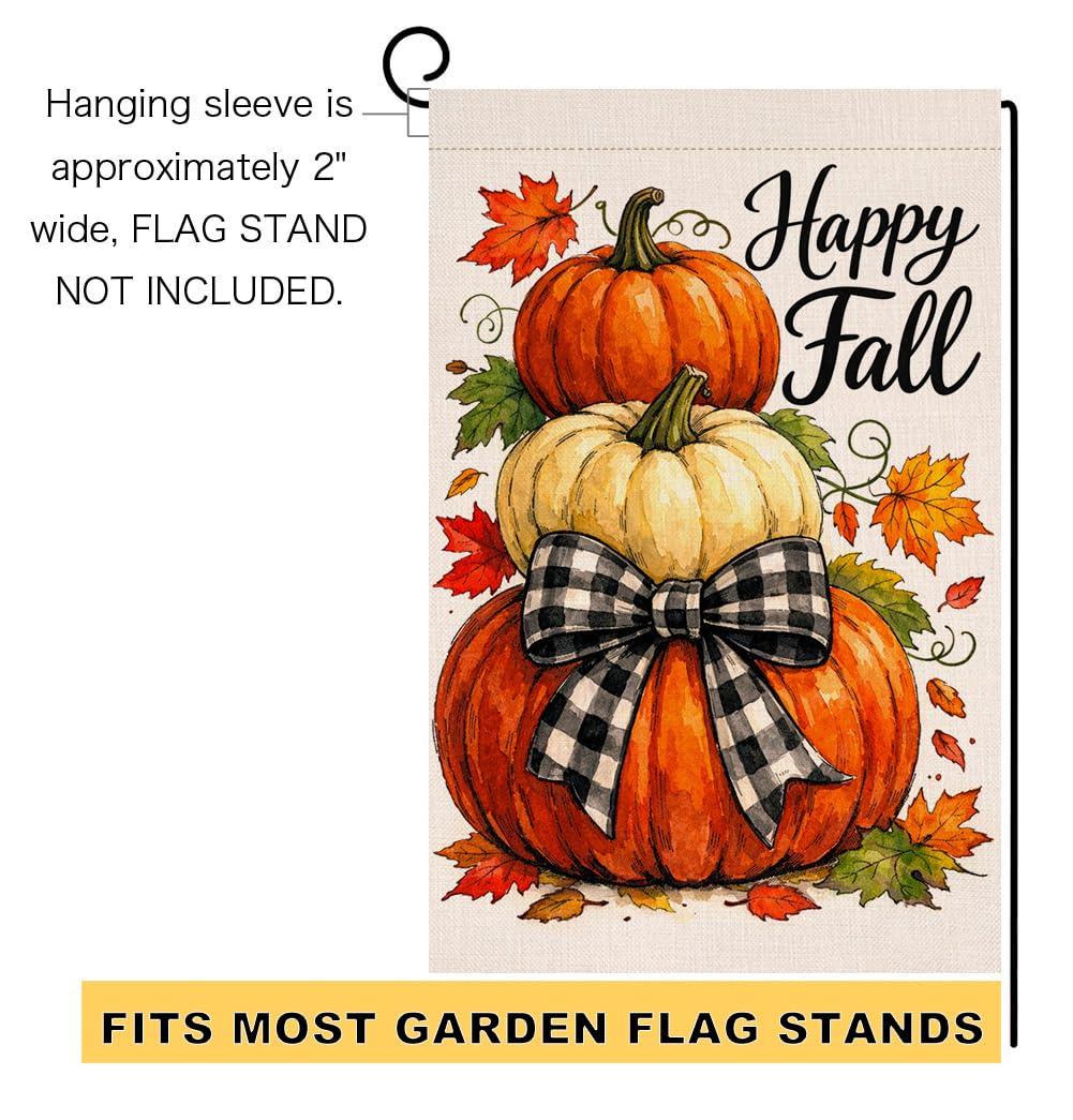 Fall Happy Fall Stacked Pumpkins Garden Flag 12x18 Maple Bow Yard Decor