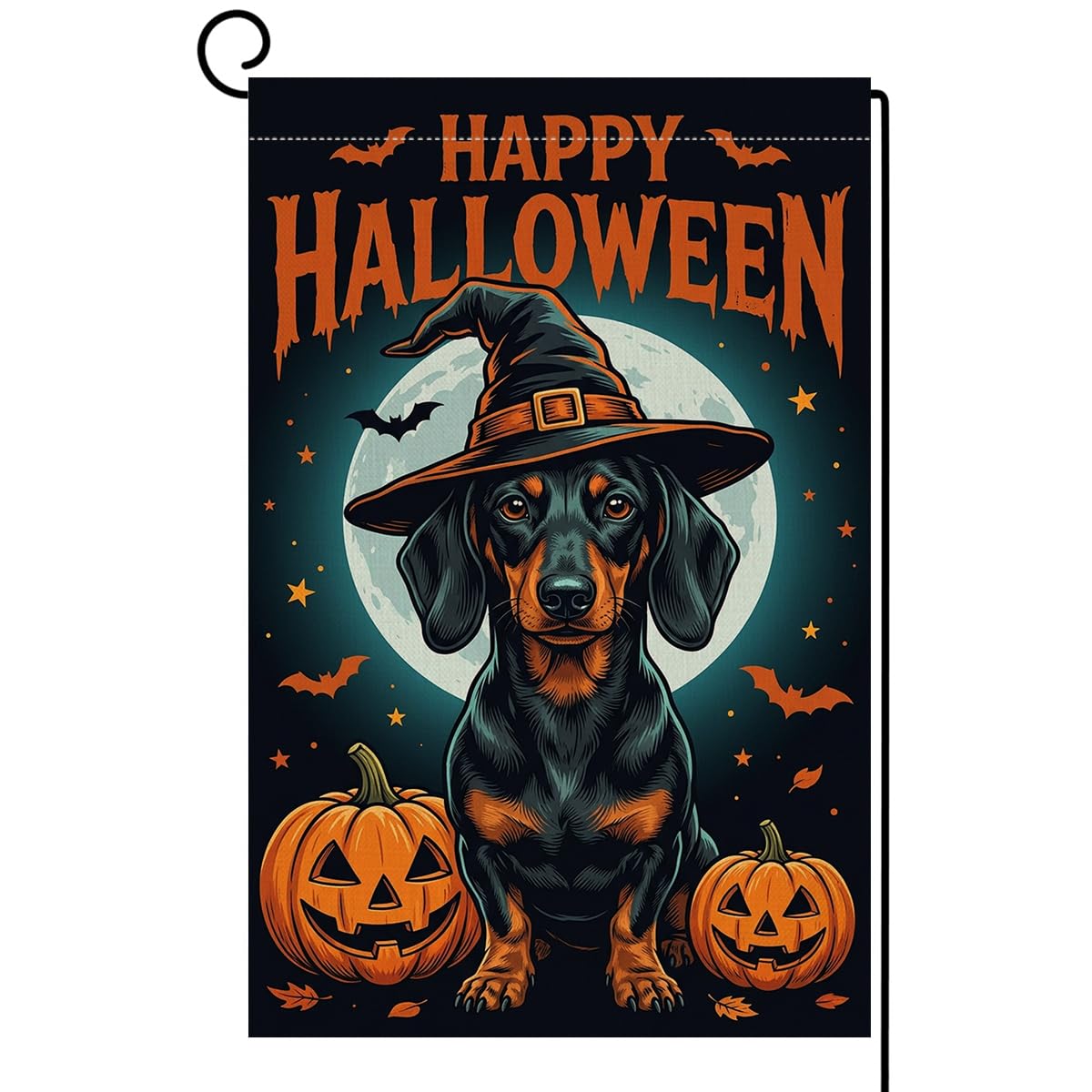 Fall Halloween Dachshund Witch Hat Garden Flag 12x18 Pumpkins Yard Decor