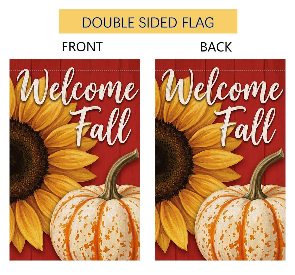 Fall Welcome Fall Sunflower Garden Flag 12x18 White Pumpkin Yard Decor