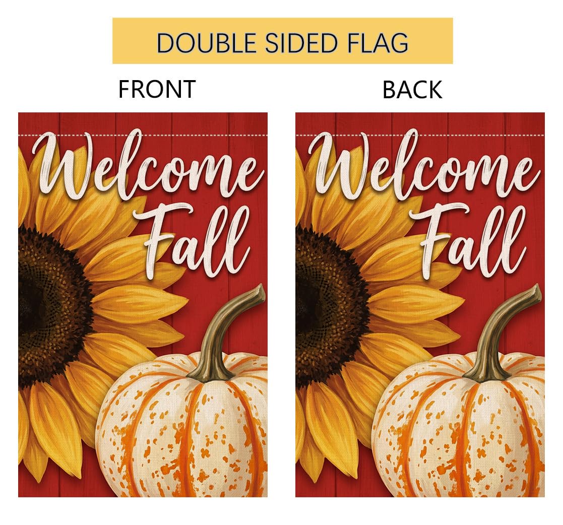 Fall Welcome Fall Sunflower Garden Flag 12x18 White Pumpkin Yard Decor
