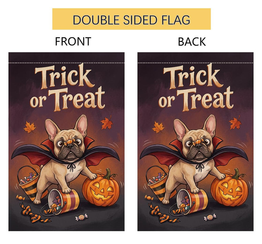 Fall Halloween Trick or Treat Garden Flag 12x18 Vampire Dog Yard Decor