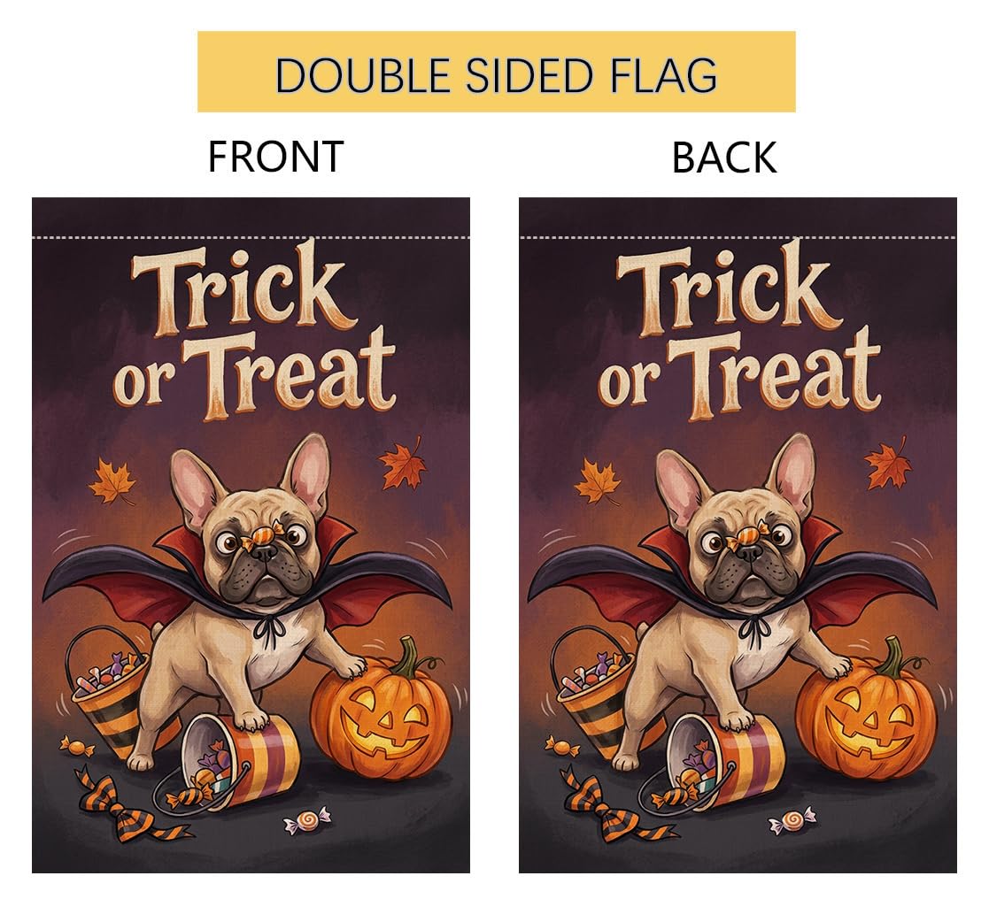 Fall Halloween Trick or Treat Garden Flag 12x18 Vampire Dog Yard Decor