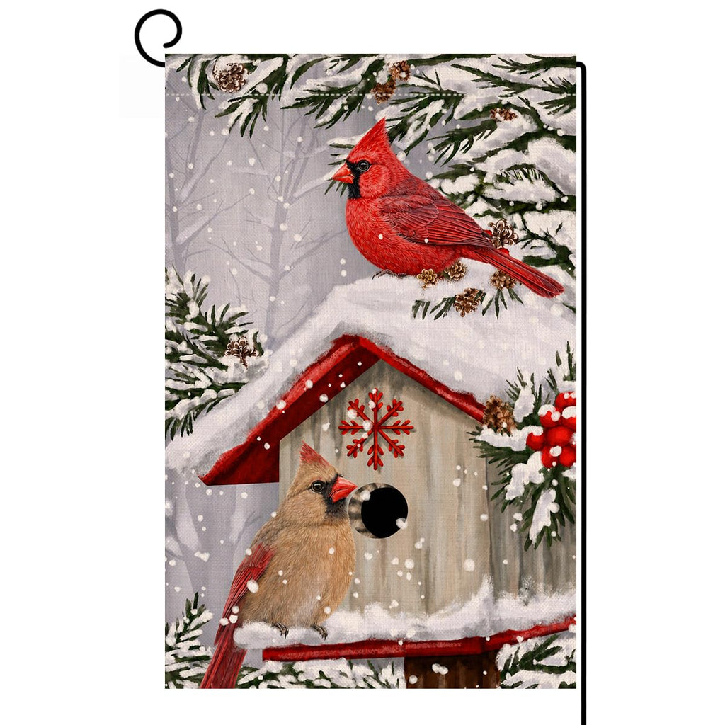 Winter Cardinal Bird Garden Flag 12x18 Vertical Double Sided Trees Snow Christmas Holiday Outside Decorations Burlap Yard Flag