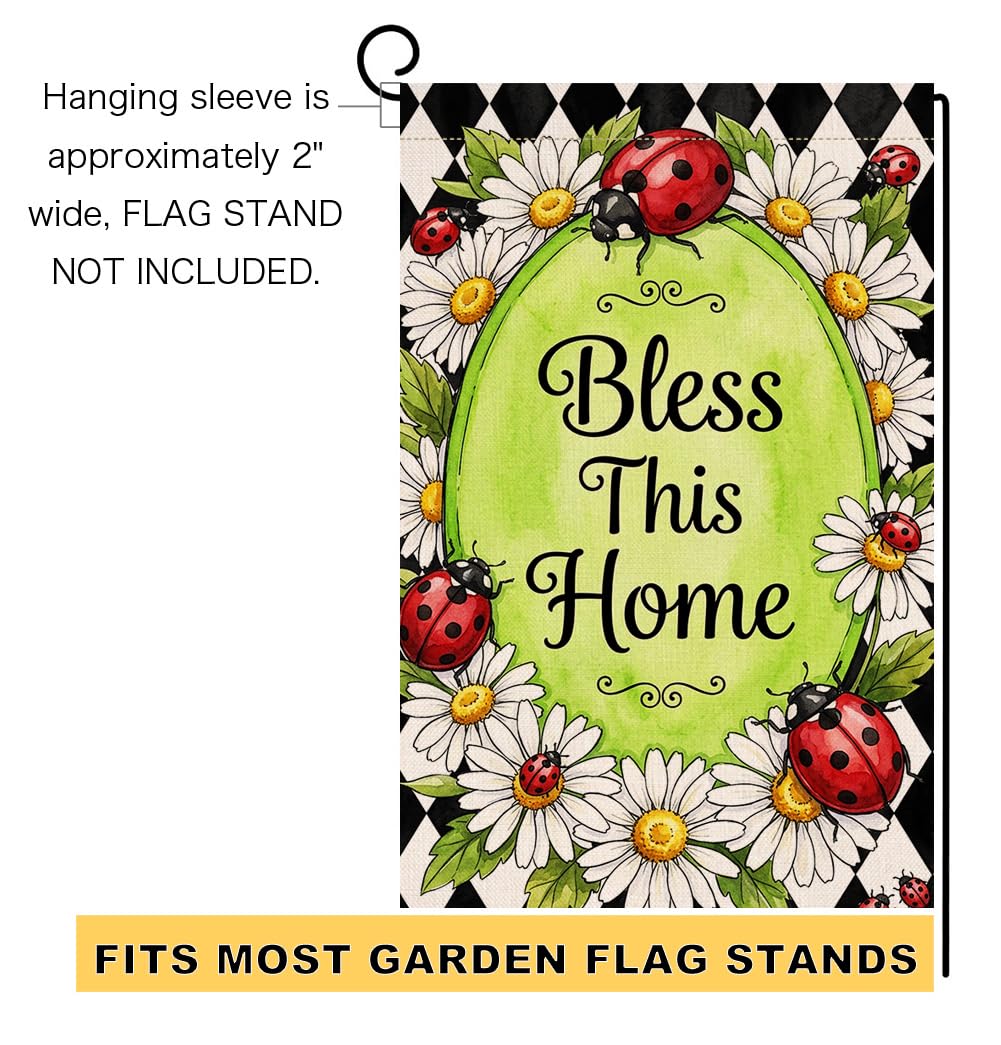 Spring Summer Daisy Garden Flag 12x18 Vertical Double Sided Ladybug Bless This Home Farmhouse Holiday Outside Decorations Burlap Yard Flag