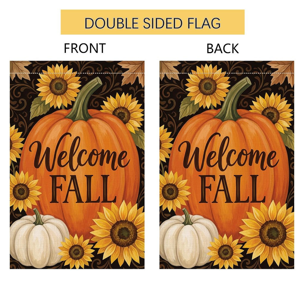 Fall Welcome Pumpkin Garden Flag 12x18 Sunflowers White Pumpkin Yard Decor