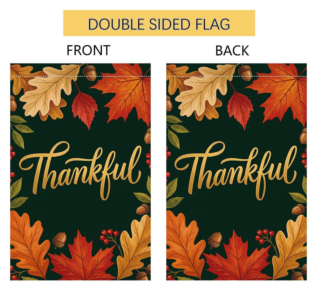 Fall Thanksgiving Thankful Garden Flag 12x18 Maple Leaves Acorns Yard Decor