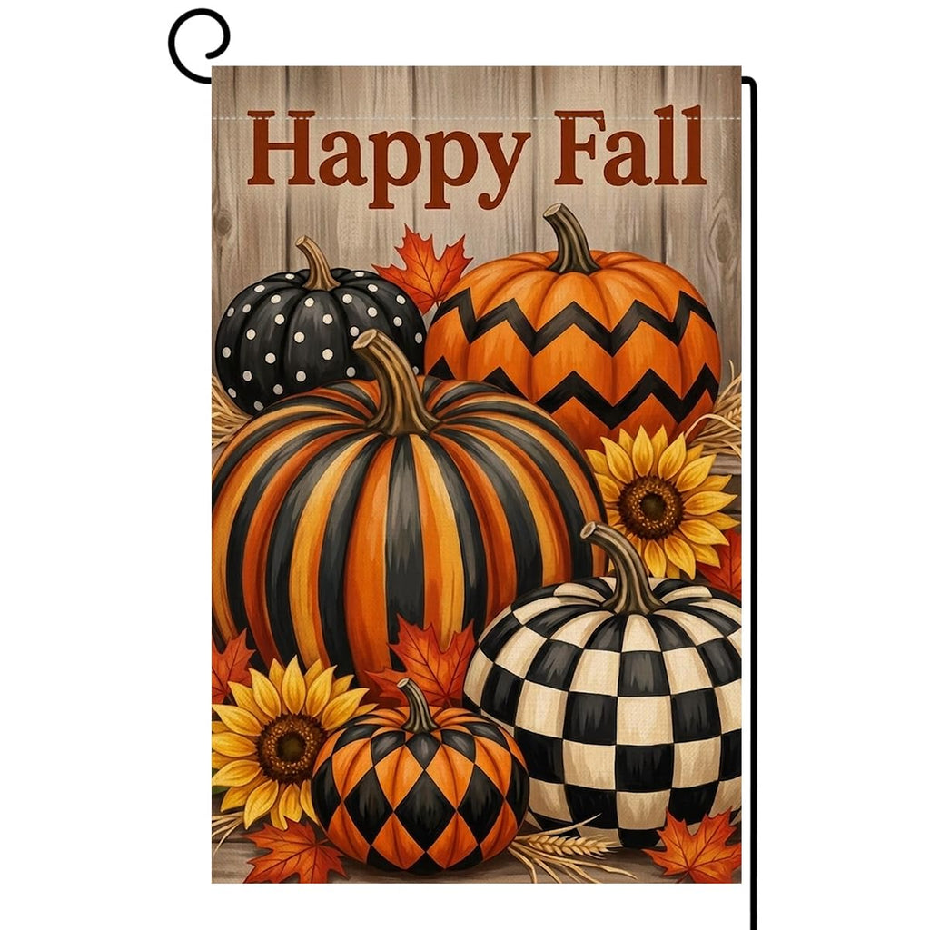 Fall Happy Fall Pumpkins Garden Flag 12x18 Buffalo Plaid Chevron Yard Decor