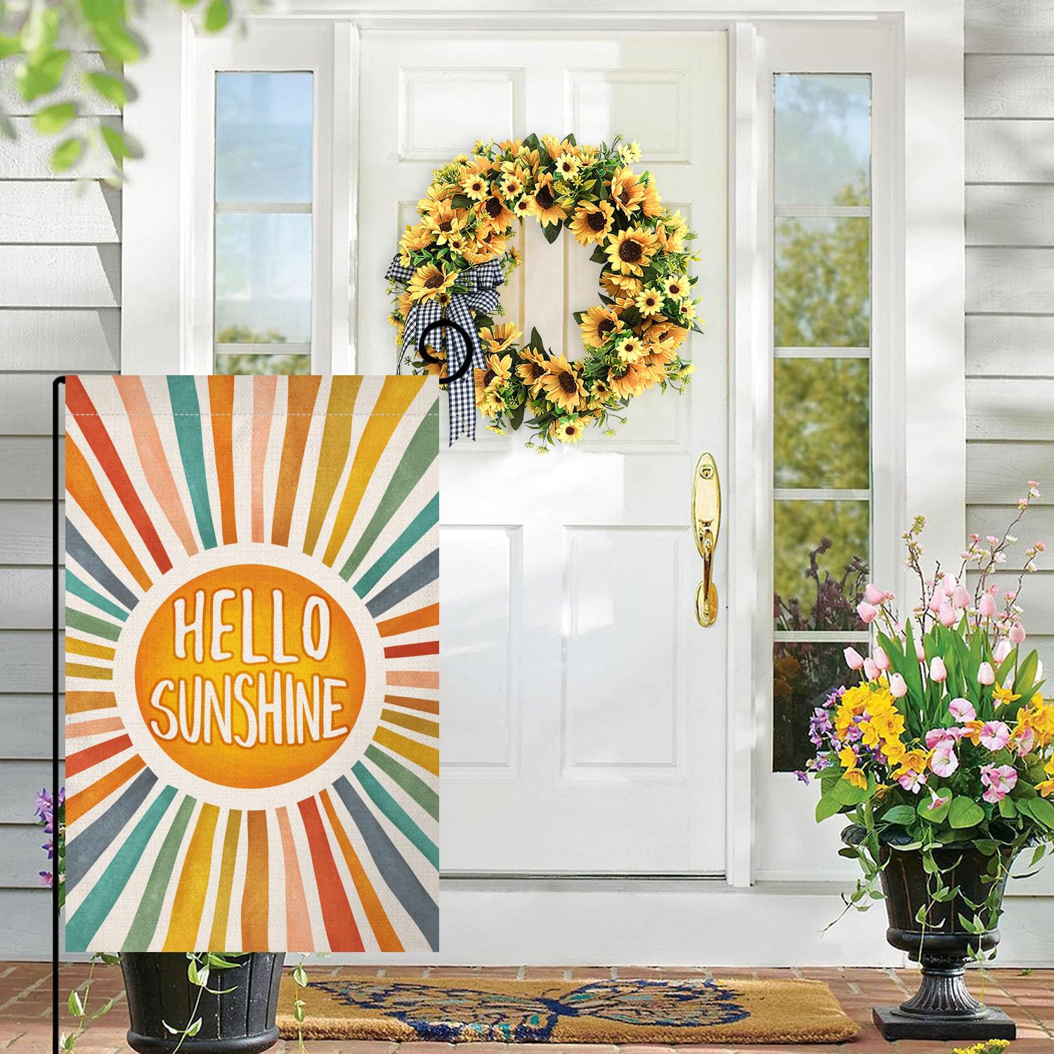 Hello Sunshine Summer Garden Flag 12x18 Vertical Double Sided Colorful Farmhouse Holiday Outside Decorations Burlap Yard Flag
