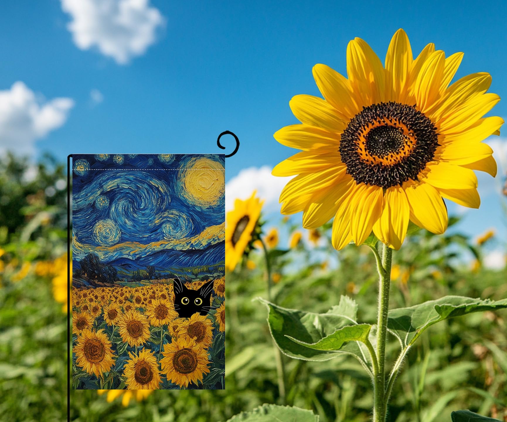 Summer Sunflower Cat Garden Flag 12x18 Vertical Double Sided Blue Sky Welcome Farmhouse Holiday Outside Decorations Burlap Yard Flag