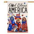 4th of July Dogs Garden Flag 12x18 Vertical Double Sided God Bless America Red Blue Floral Memorial Day Independence Day Holiday Outside Decorations Burlap Yard Flag