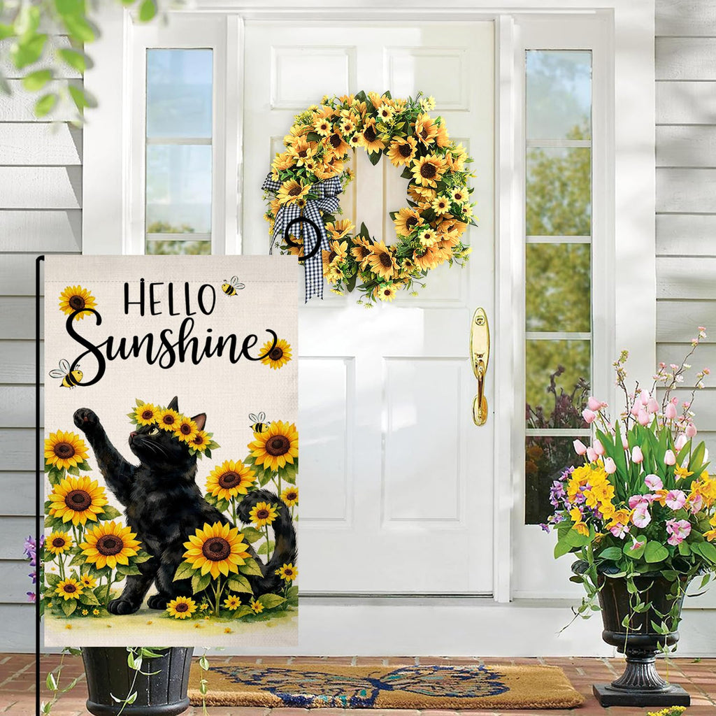 Spring Cat Floral Garden Flag Vertical Double Sided Purple Flowers Summer Farmhouse Holiday Outside Decorations Burlap Yard Flag