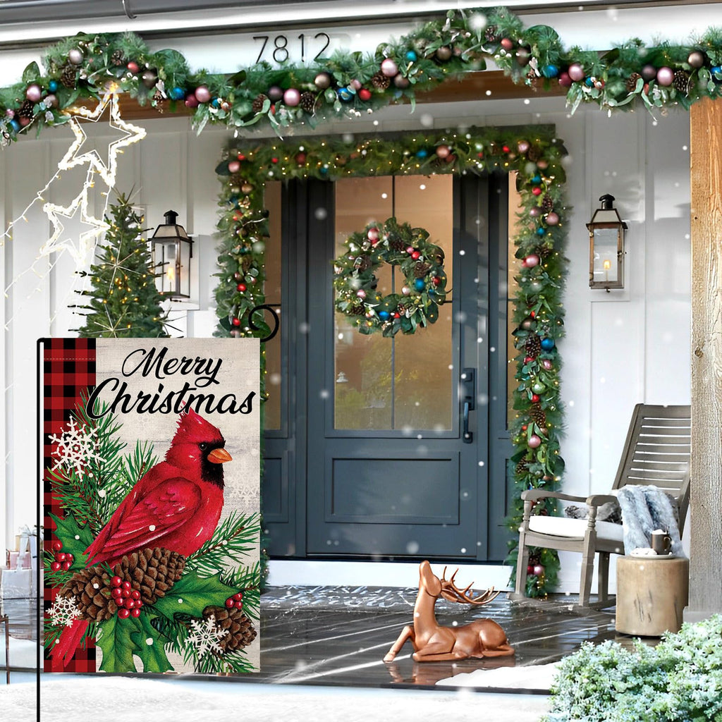 Christmas Cardinal Bird Garden Flag 12x18 Vertical Double Sided Winter Holiday Outside Decorations Burlap Yard Flag