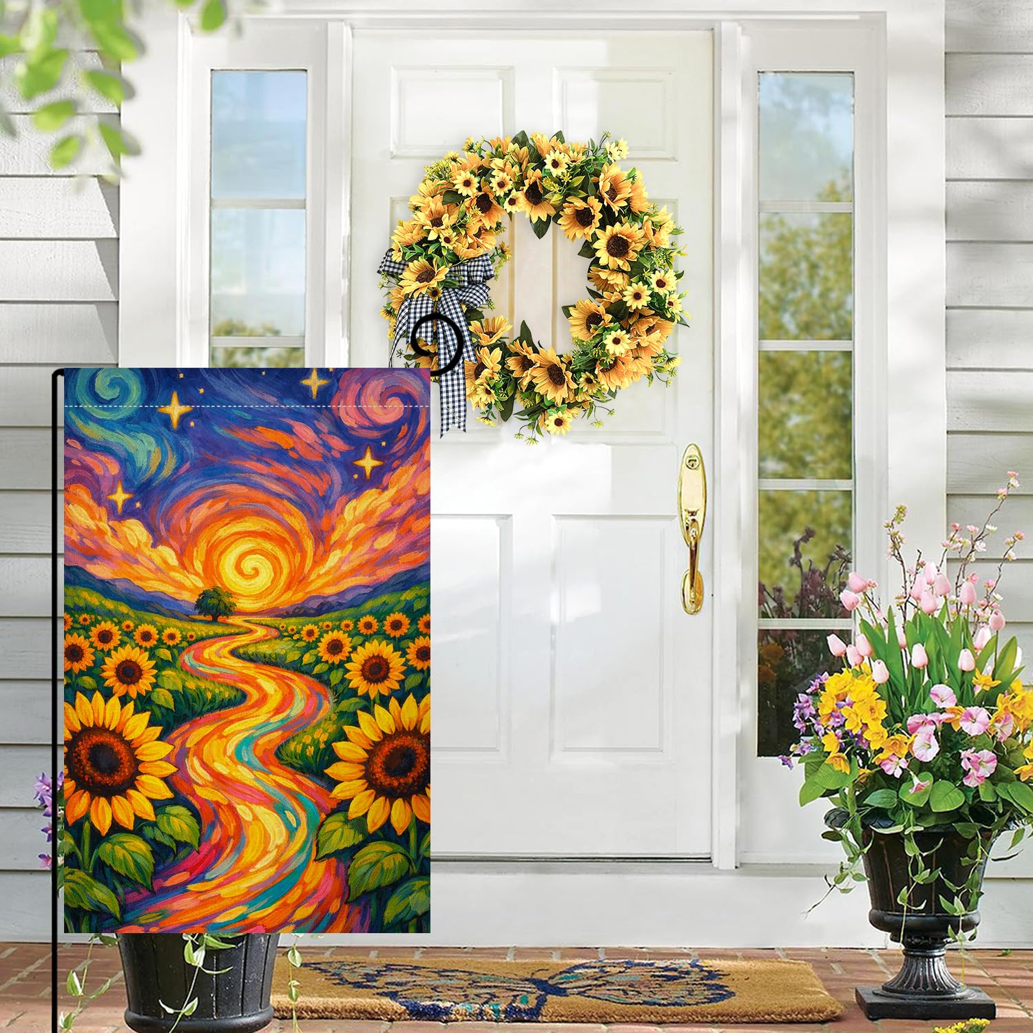 Summer Sunflower Garden Flag 12x18 Vertical Double Sided Colorful Sunshine Spring Farmhouse Holiday Outside Decorations Burlap Yard Flag