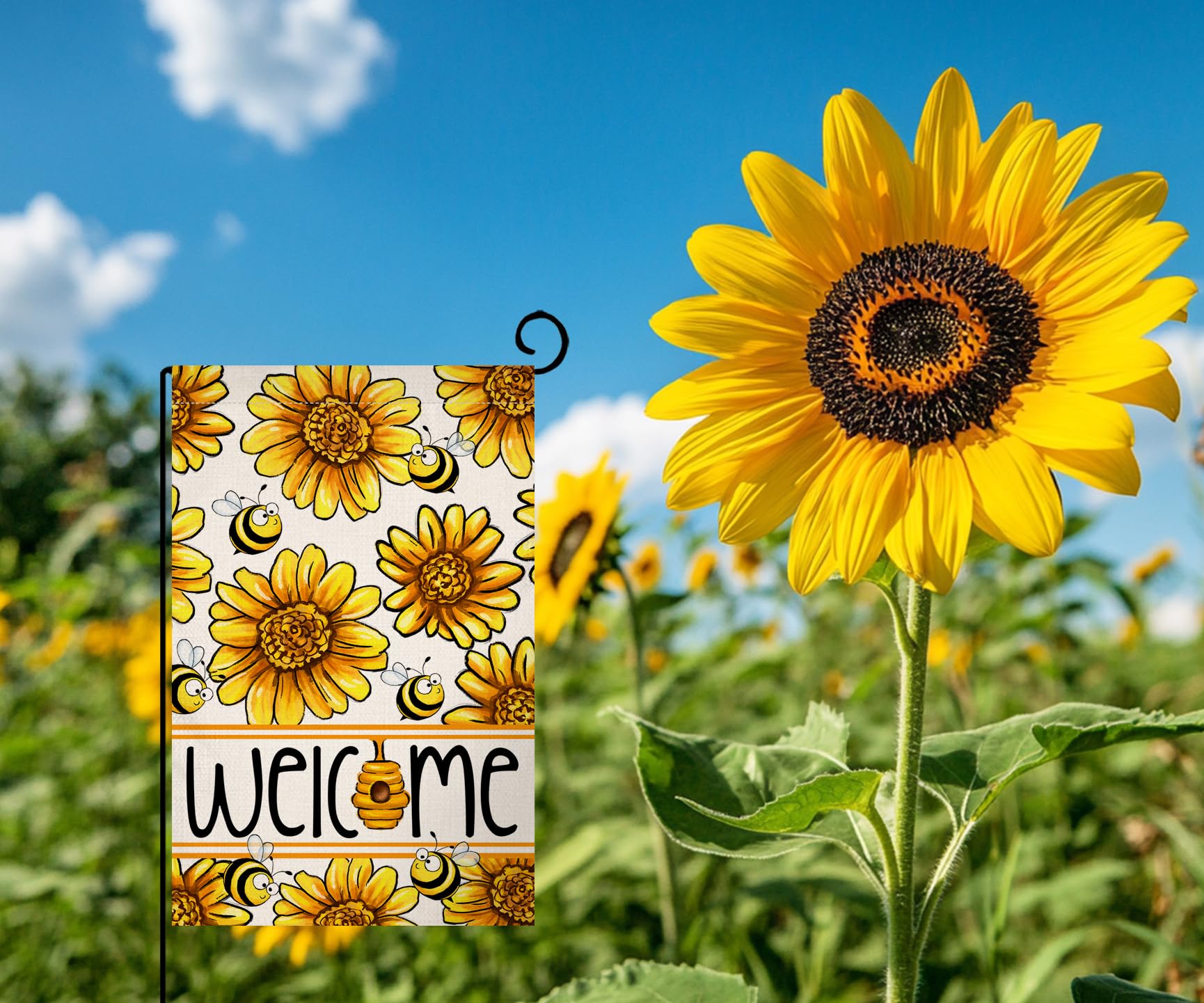 Spring Summer Sunflower Garden Flag 12x18 Vertical Double Sided Bee Welcome Farmhouse Holiday Outside Decorations Burlap Yard Flag