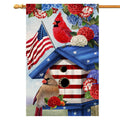 4th of July Cardinal Bird House Flag 28x40 Vertical Double Sided Red Blue Floral Memorial Day Independence Day Holiday Outside Decorations Burlap Yard Flag -40