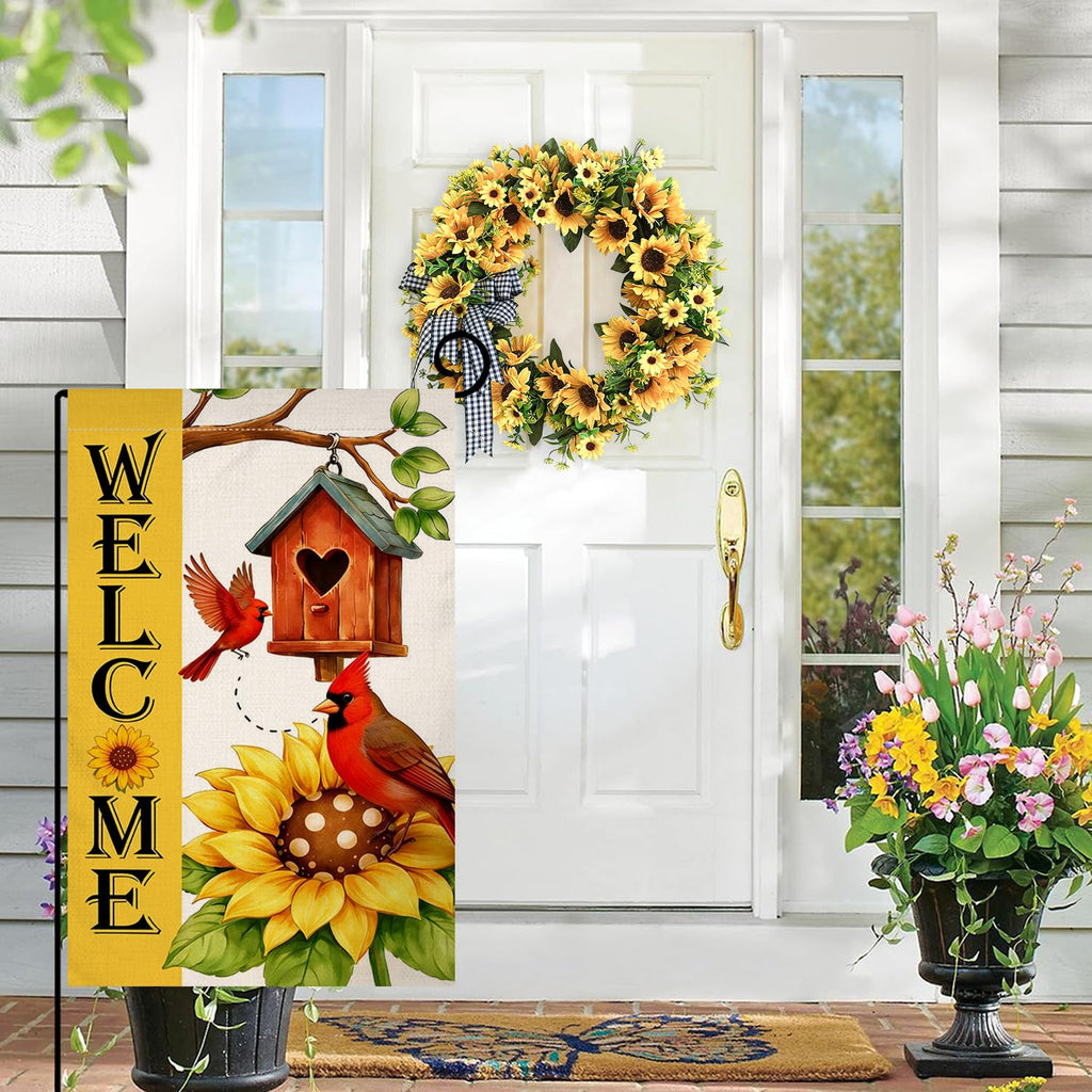 Summer Sunflower Bird Garden Flag 12x18 Vertical Double Sided Welcome Spring Farmhouse Holiday Outside Decorations Burlap Yard Flag