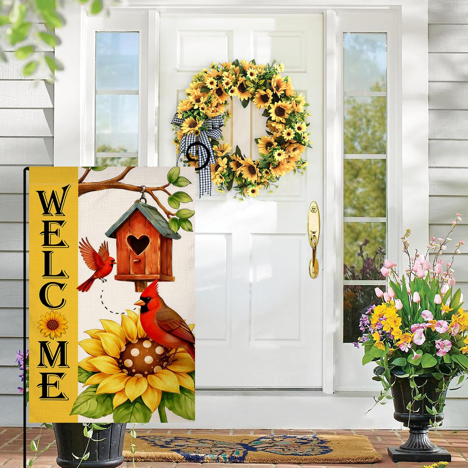 Summer Sunflower Bird Garden Flag 12x18 Vertical Double Sided Welcome Spring Farmhouse Holiday Outside Decorations Burlap Yard Flag
