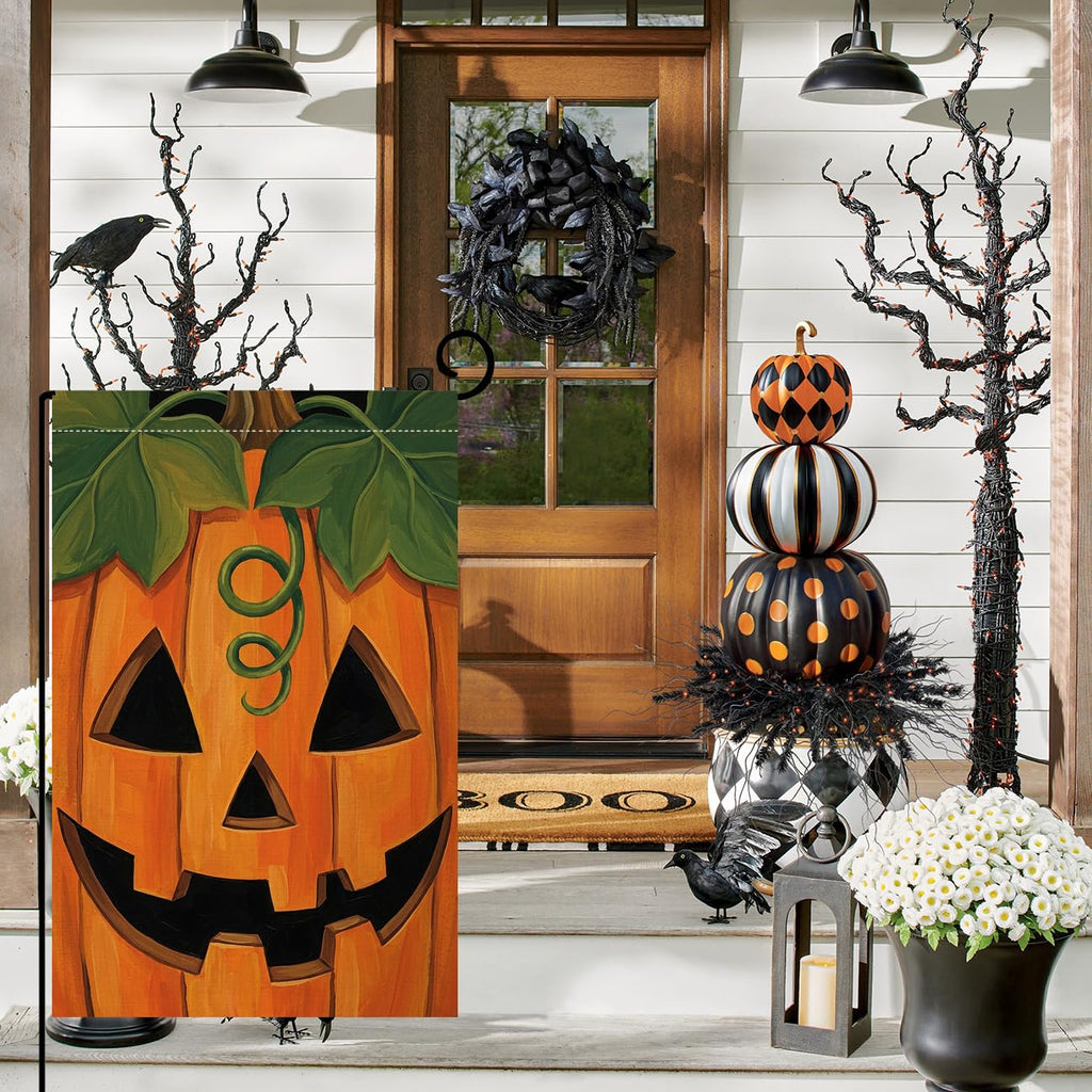 Fall Halloween Jack-o-Lantern Garden Flag 12x18 Carved Pumpkin Yard Decor