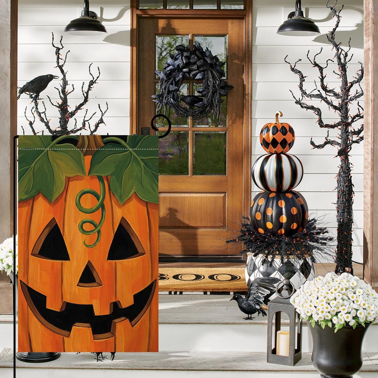 Fall Halloween Jack-o-Lantern Garden Flag 12x18 Carved Pumpkin Yard Decor