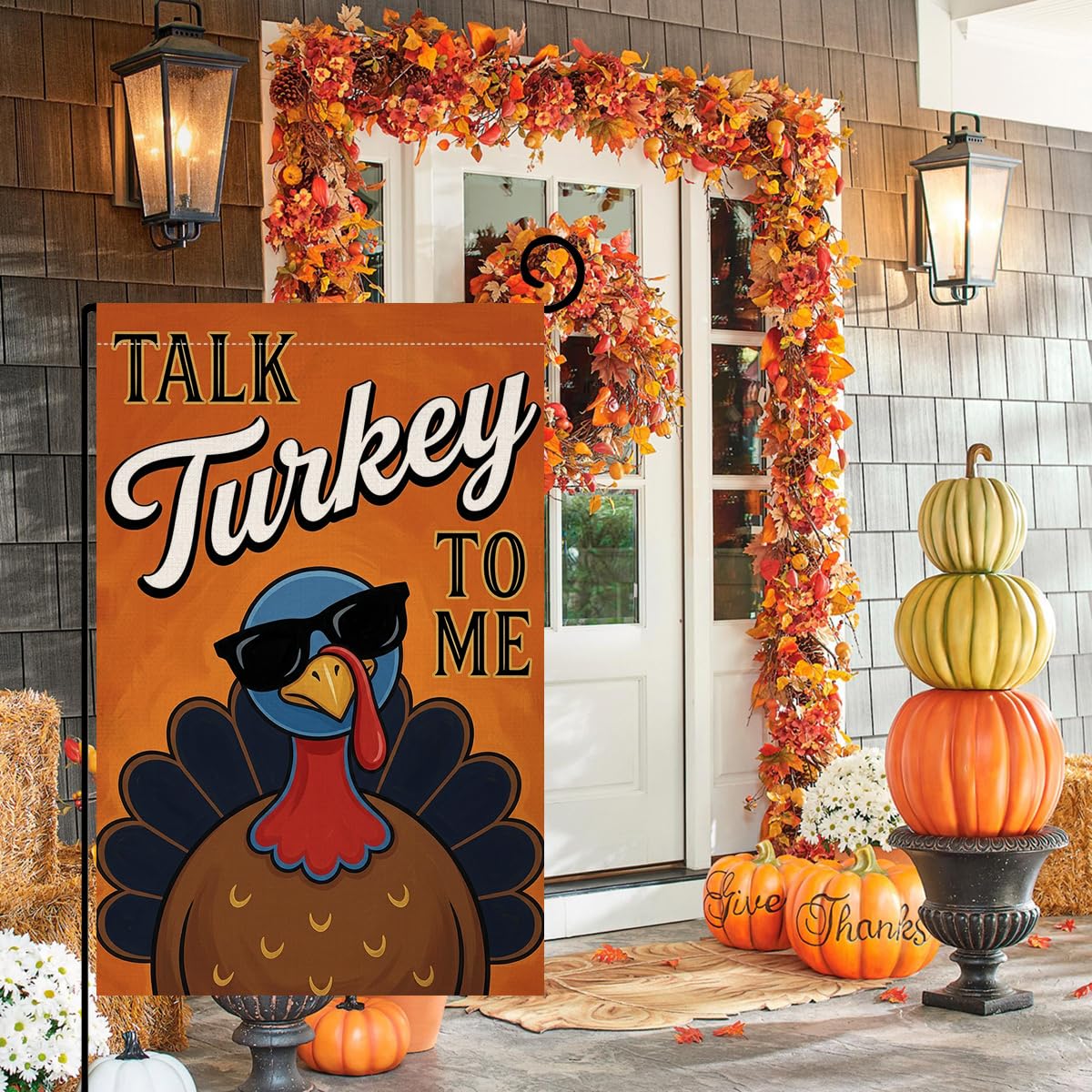 Fall Thanksgiving Talk Turkey to Me Garden Flag 12x18 Sunglasses Yard Decor
