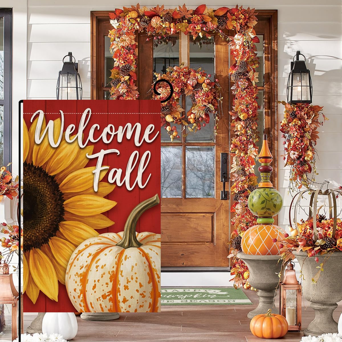 Fall Welcome Fall Sunflower Garden Flag 12x18 White Pumpkin Yard Decor