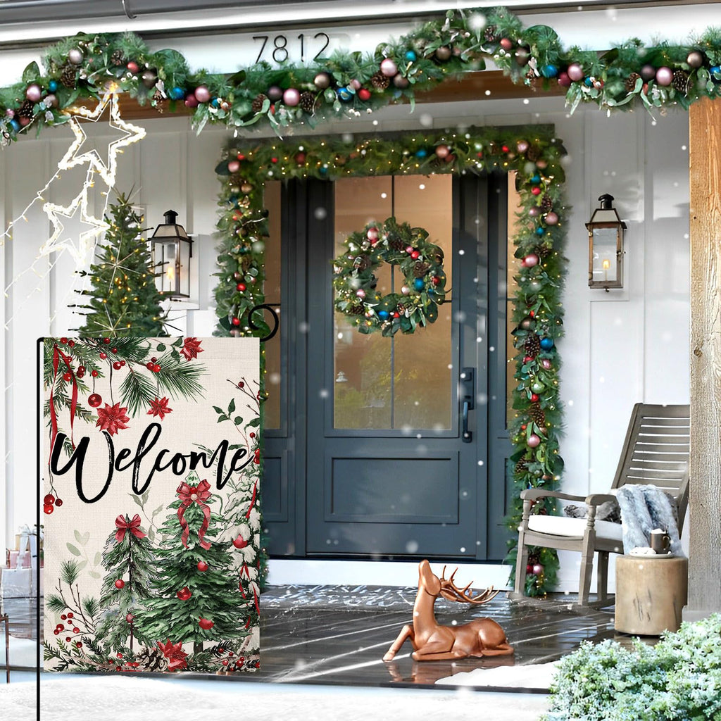 Christmas Trees Garden Flag 12x18 Vertical Double Sided Welcome Winter Holiday Outside Decorations Burlap Yard Flag