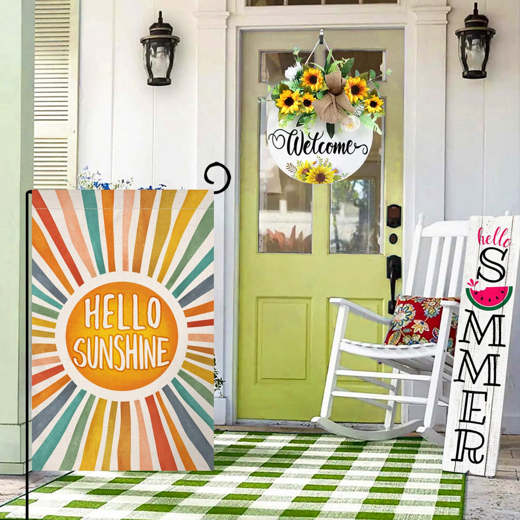Hello Sunshine Summer Garden Flag 12x18 Vertical Double Sided Colorful Farmhouse Holiday Outside Decorations Burlap Yard Flag