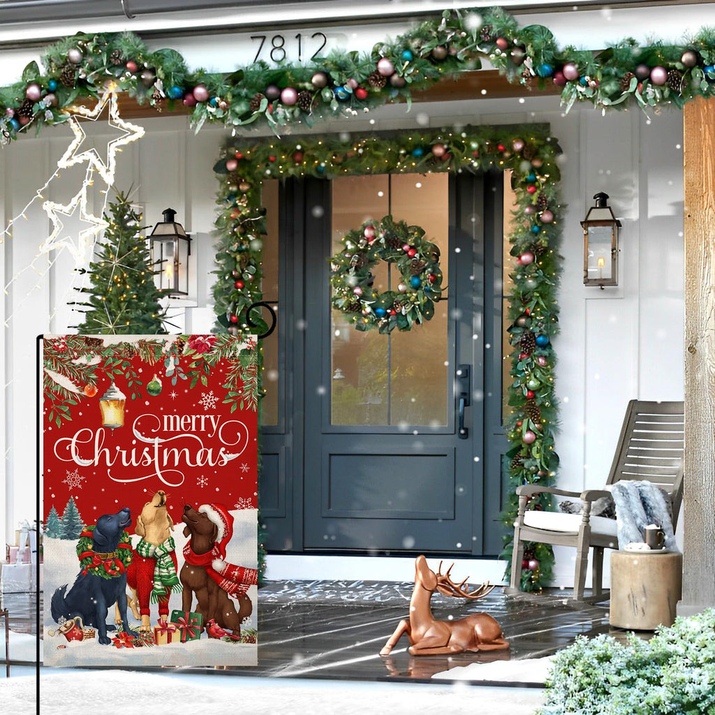 Christmas Dogs Garden Flag Vertical Double Sided Winter Holiday Outside Decorations Burlap Yard Flag