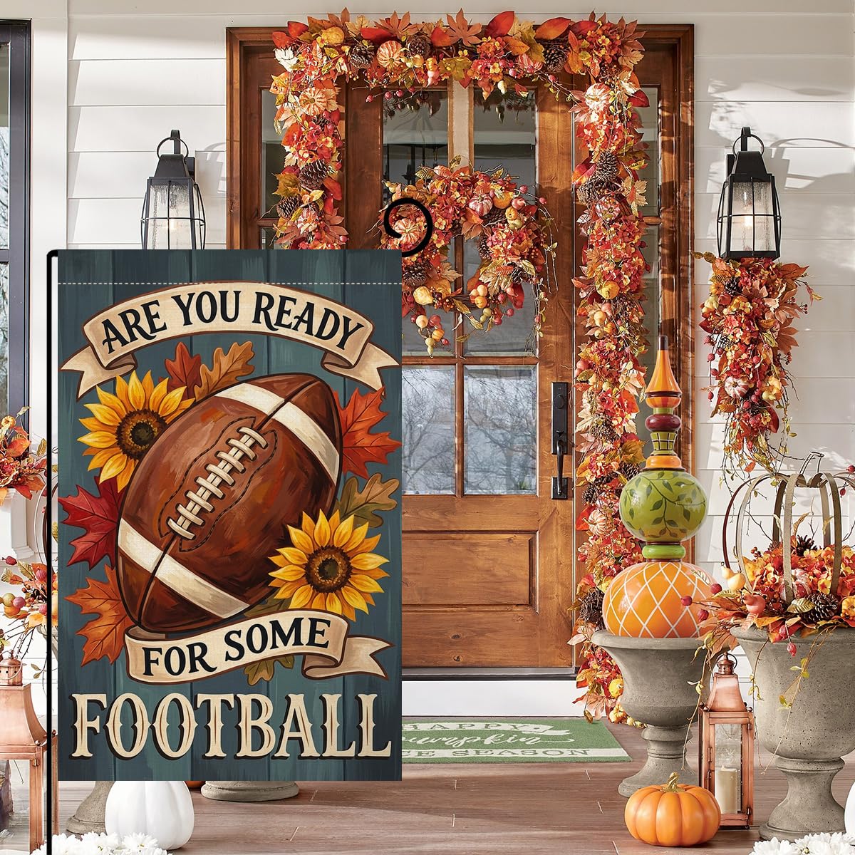 Fall Ready for Some Football Garden Flag 12x18 Sunflower Maple Yard Decor