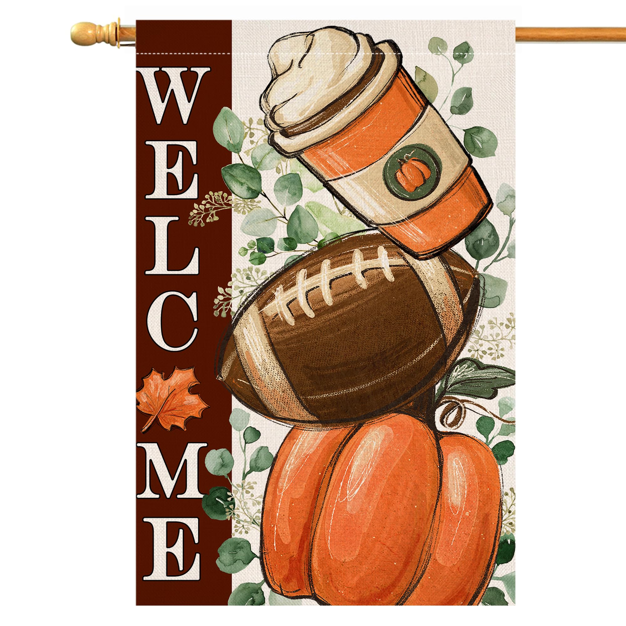 Fall Football Pumpkin Garden Flag 12x18 Vertical Double Sided Maple Leaves Welcome Autumn Thanksgiving Holiday Outside Decorations Burlap Yard Flag