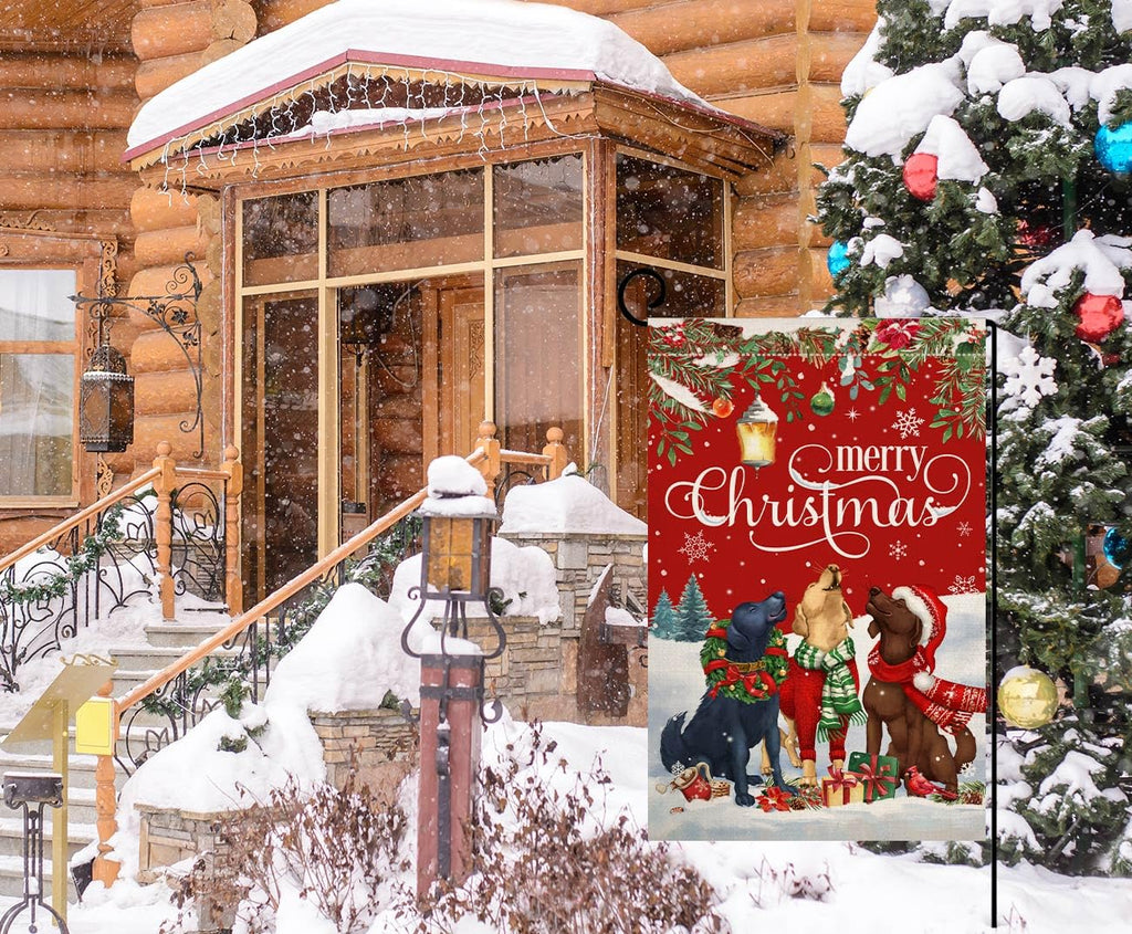 Christmas Dogs Garden Flag Vertical Double Sided Winter Holiday Outside Decorations Burlap Yard Flag