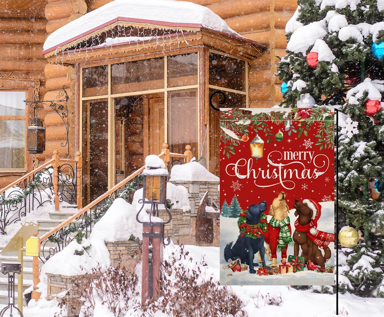 Christmas Dogs Garden Flag Vertical Double Sided Winter Holiday Outside Decorations Burlap Yard Flag