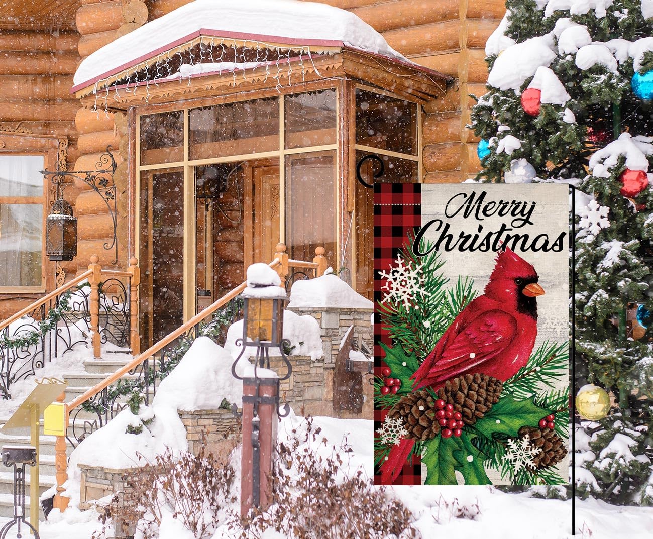 Christmas Cardinal Bird Garden Flag 12x18 Vertical Double Sided Winter Holiday Outside Decorations Burlap Yard Flag