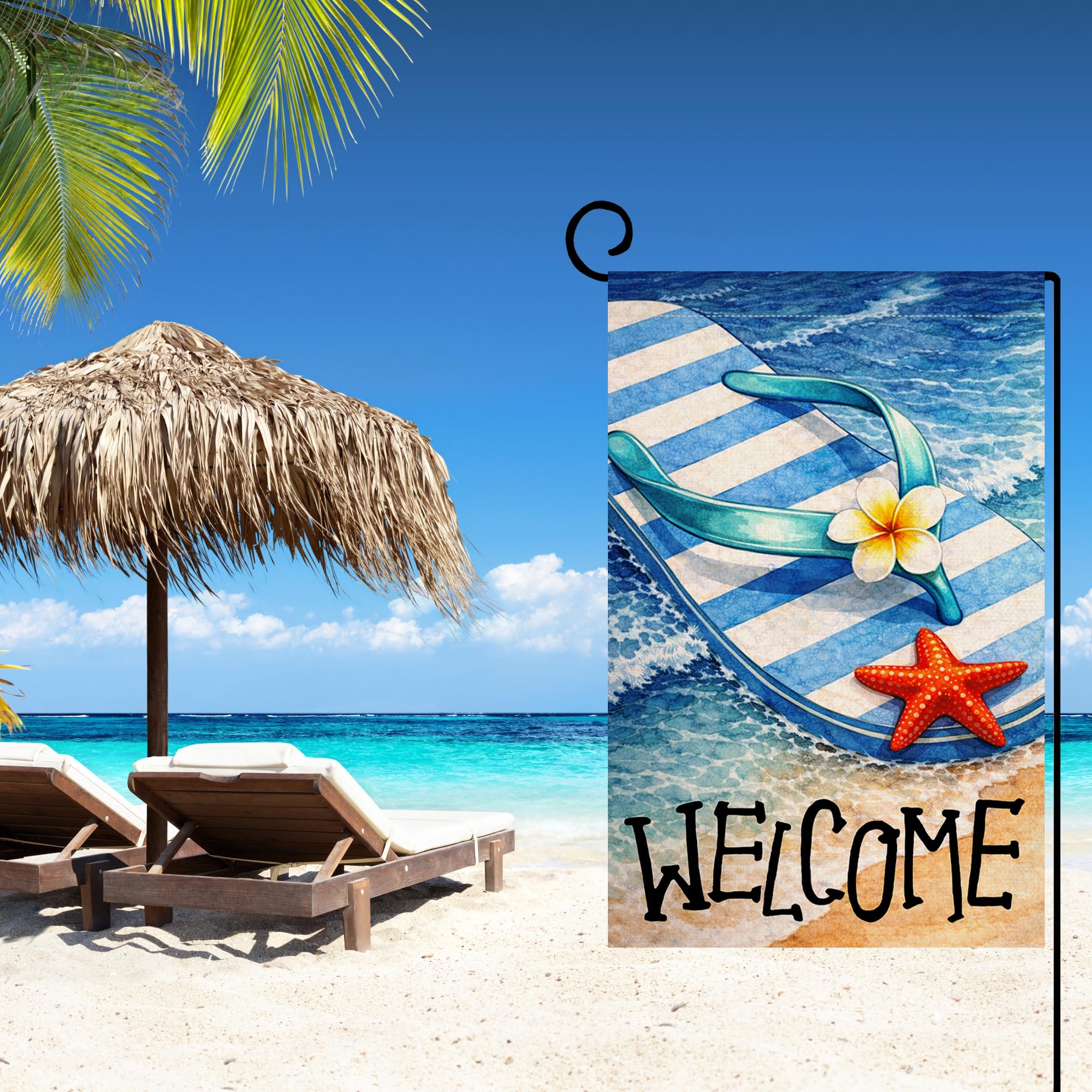 Summer Beach Flip-flop Garden Flag 12x18 Vertical Double Sided Welcome Seasonal Holiday Outside Decorations Burlap Yard Flag