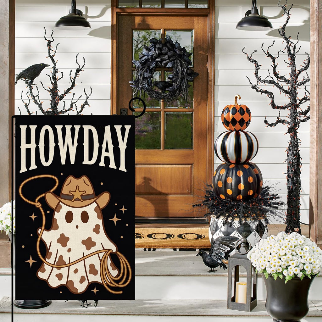 Fall Halloween Howdy Western Garden Flag 12x18 String Lights Yard Decor