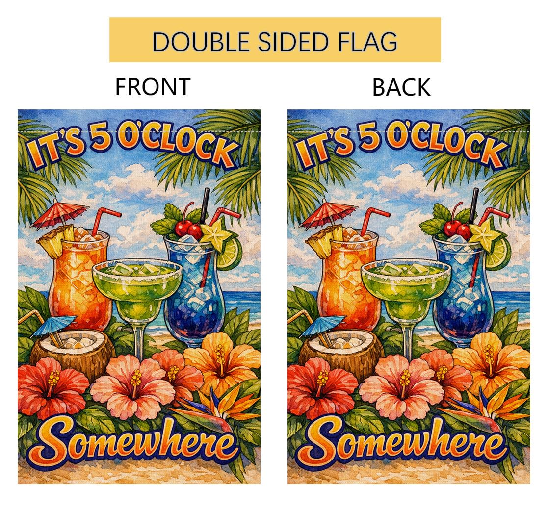 Summer Beach Garden Flag 12x18 Vertical Double Sided It's 5 O'Clock Somewhere Seasonal Holiday Outside Decorations Burlap Yard Flag