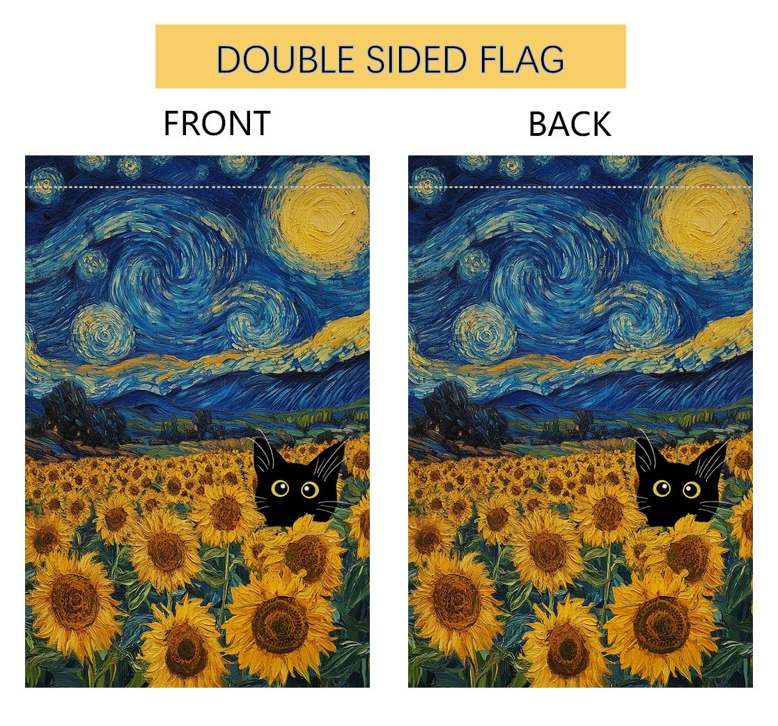 Summer Sunflower Cat Garden Flag 12x18 Vertical Double Sided Blue Sky Welcome Farmhouse Holiday Outside Decorations Burlap Yard Flag