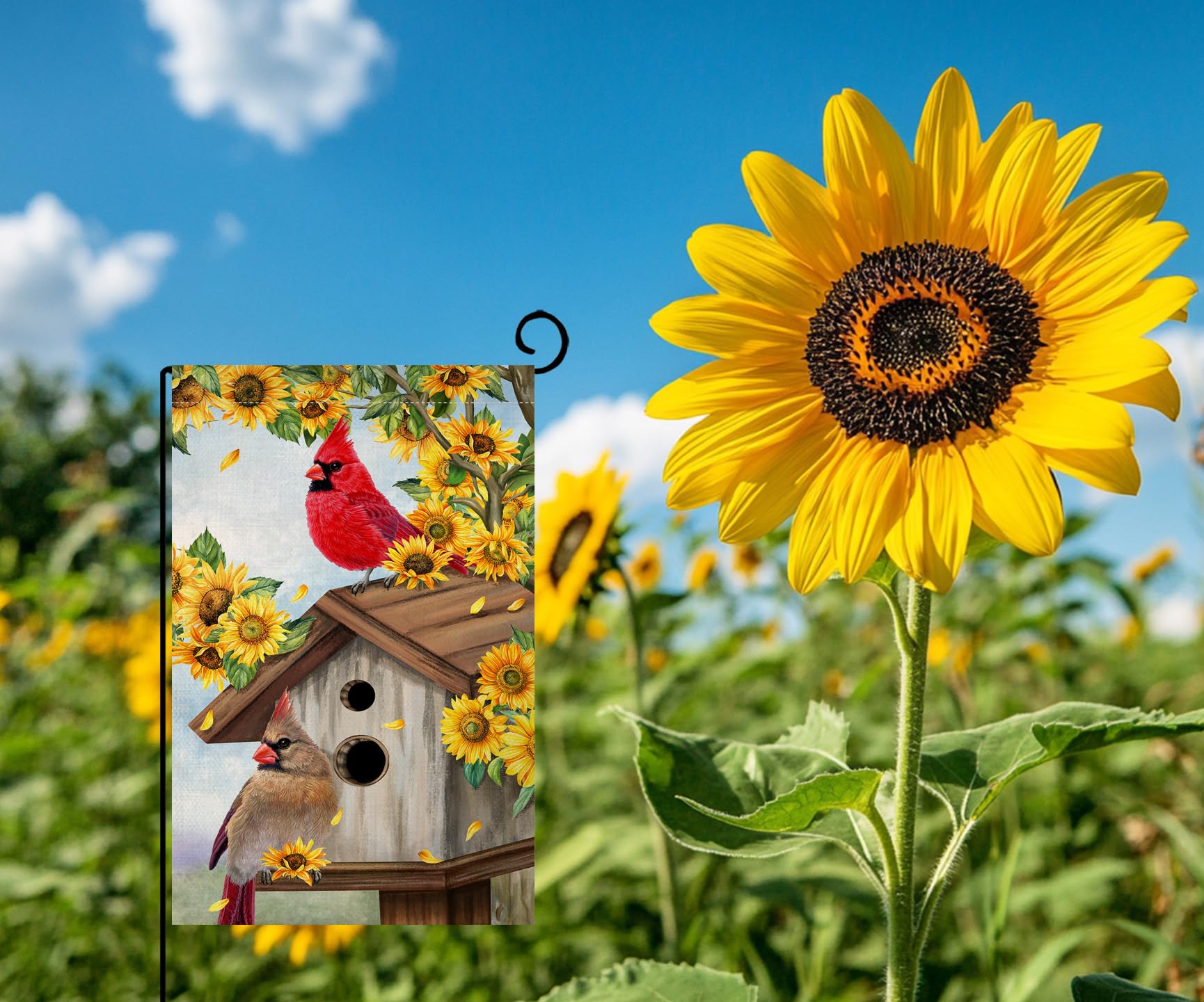 Summer Sunflowers Cardinal Bird Garden Flag 12x18 Vertical Double Sided Yellow Flowers Spring Farmhouse Holiday Outside Decorations Burlap Yard Flag