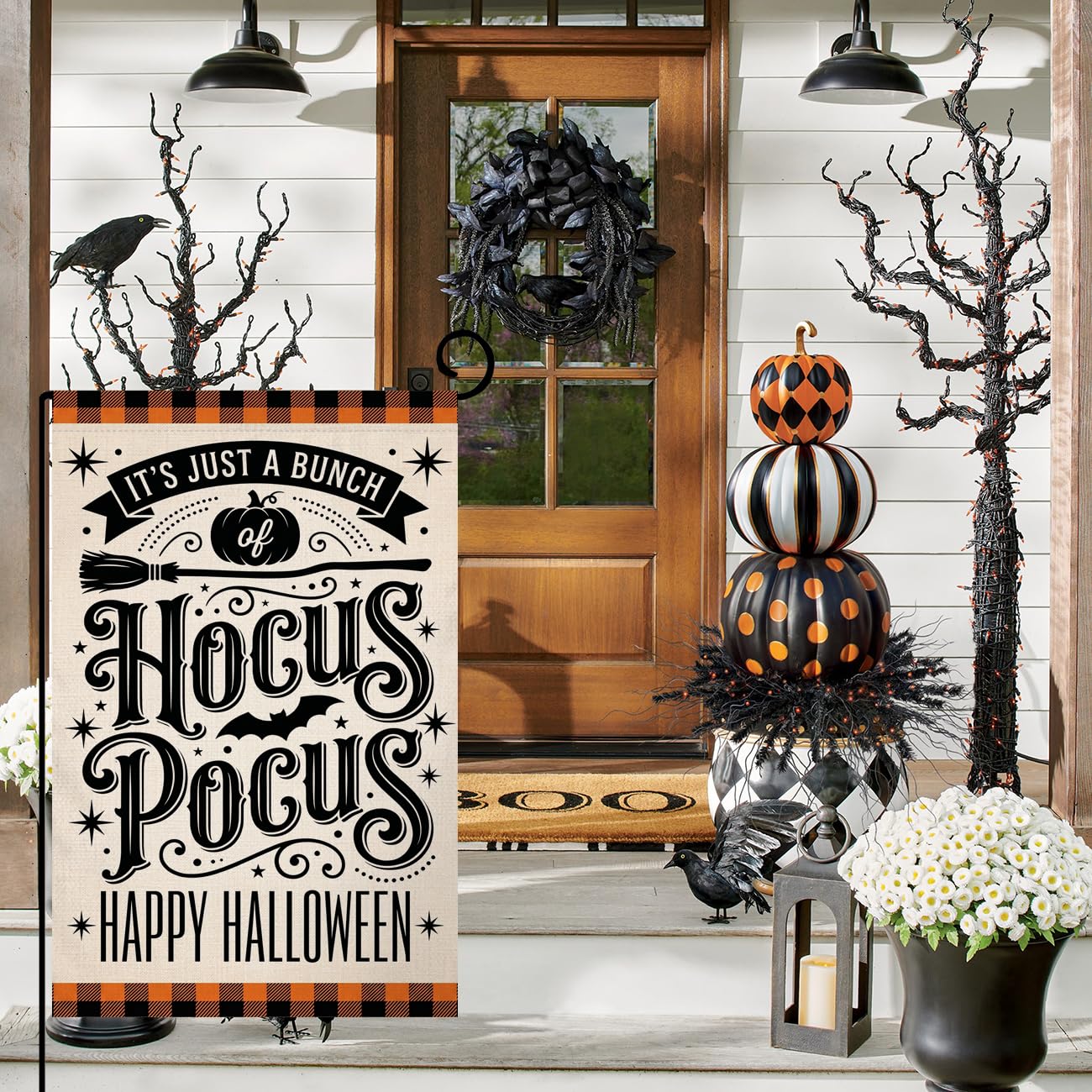 Fall Halloween Hocus Pocus Garden Flag 12x18 Witch Broom Bat Yard Decor