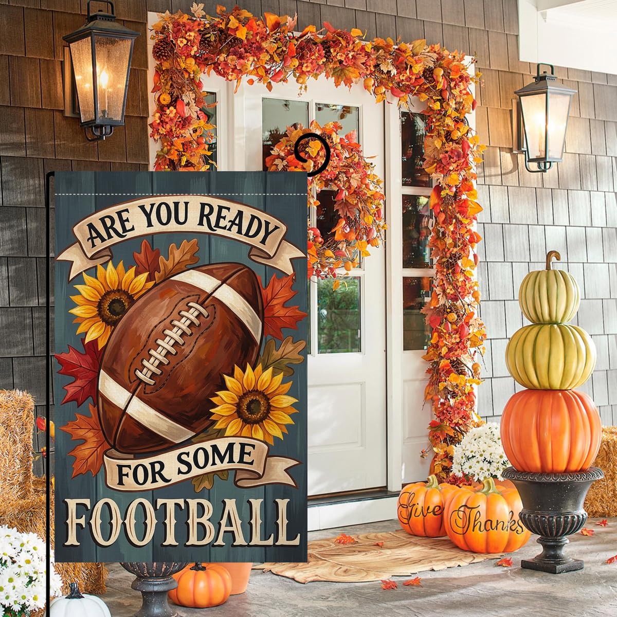 Fall Ready for Some Football Garden Flag 12x18 Sunflower Maple Yard Decor