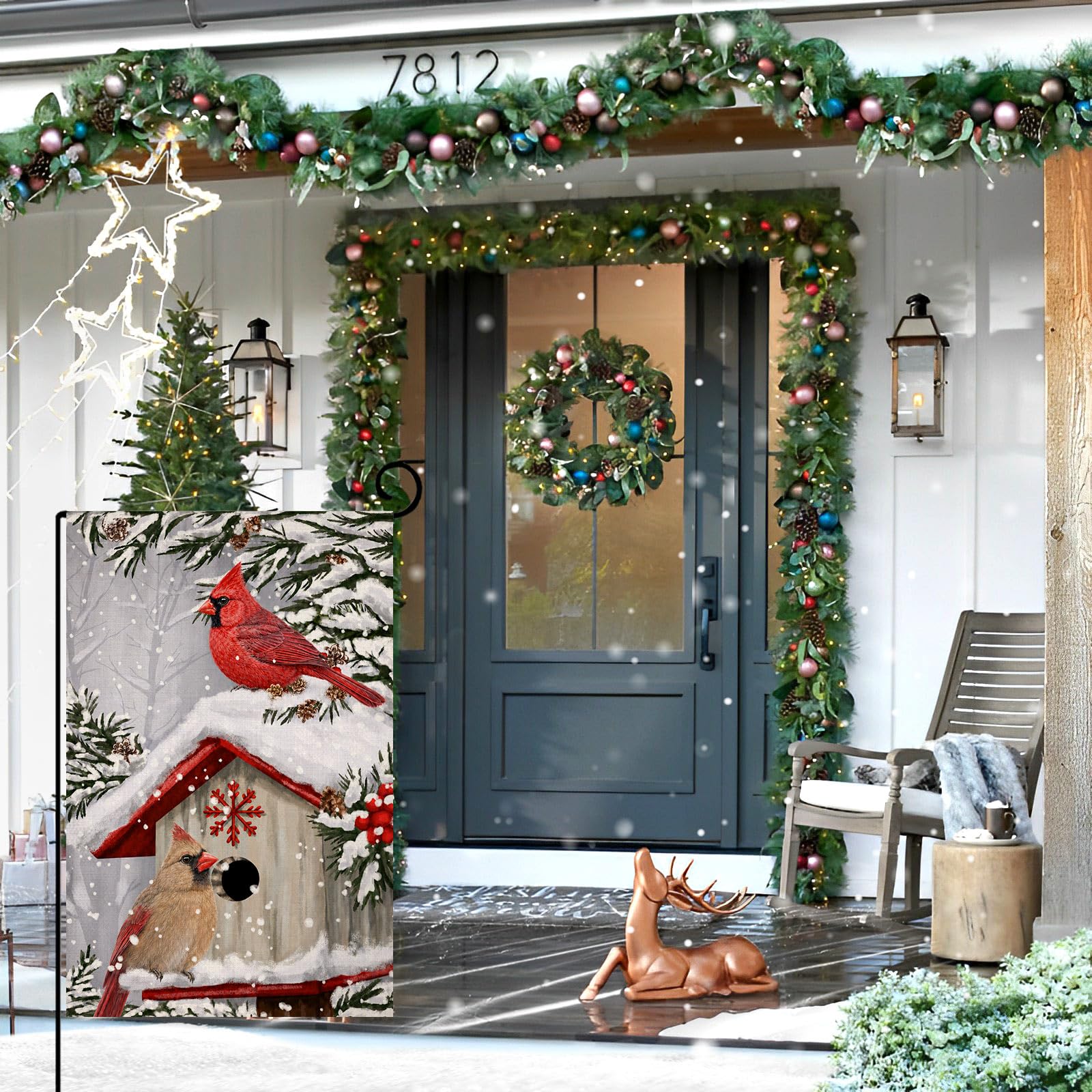Winter Cardinal Bird Garden Flag 12x18 Vertical Double Sided Trees Snow Christmas Holiday Outside Decorations Burlap Yard Flag