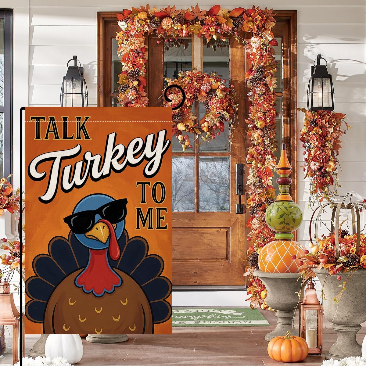 Fall Thanksgiving Talk Turkey to Me Garden Flag 12x18 Sunglasses Yard Decor